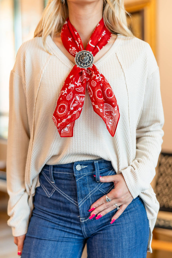 Curly Rib V Neck Long Sleeve Top - Double C Western SupplyAndrée by Unit