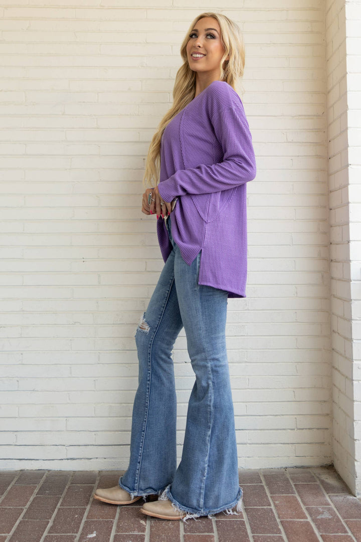 Curly Rib V Neck Long Sleeve Top - Double C Western SupplyAndrée by Unit