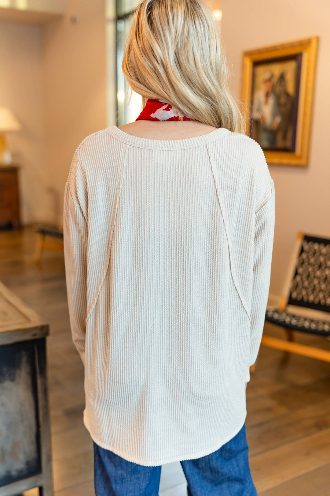 Curly Rib V Neck Long Sleeve Top - Double C Western SupplyAndrée by Unit