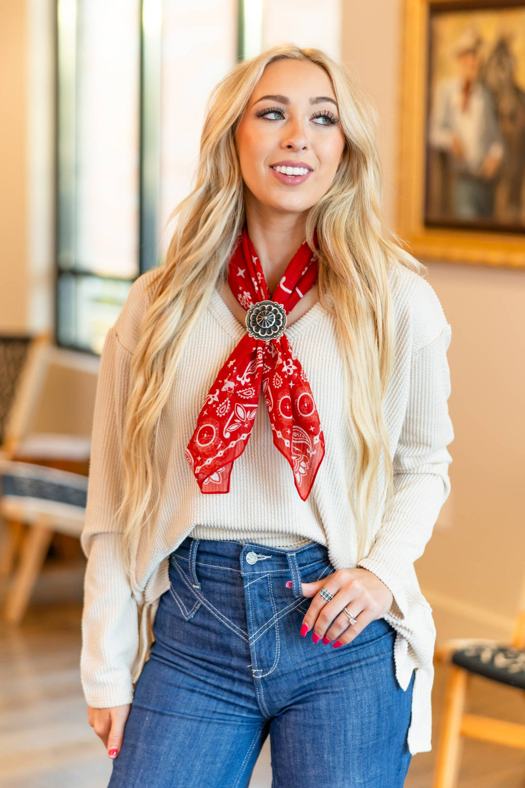 Curly Rib V Neck Long Sleeve Top - Double C Western SupplyAndrée by Unit