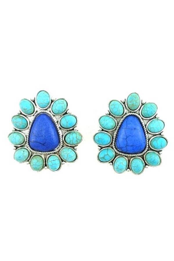 WESTERN CONCHO POST EARRINGS Earrings TURQUOISE BLUE Snowing West