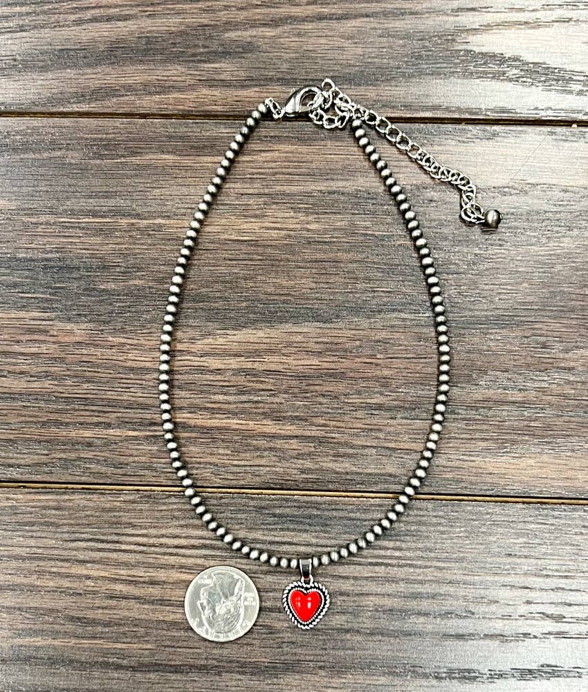 739579, Handmade 15" Navajo Heart Synthetic Stone Necklace ISAC Trading Inc