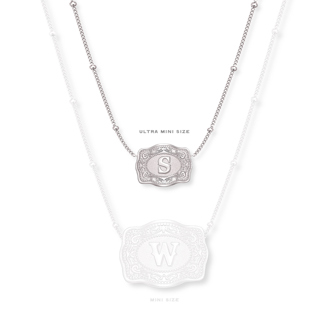 SpurWest Ultra Mini Belt Buckle Necklace (Initial) - Silver SpurWest