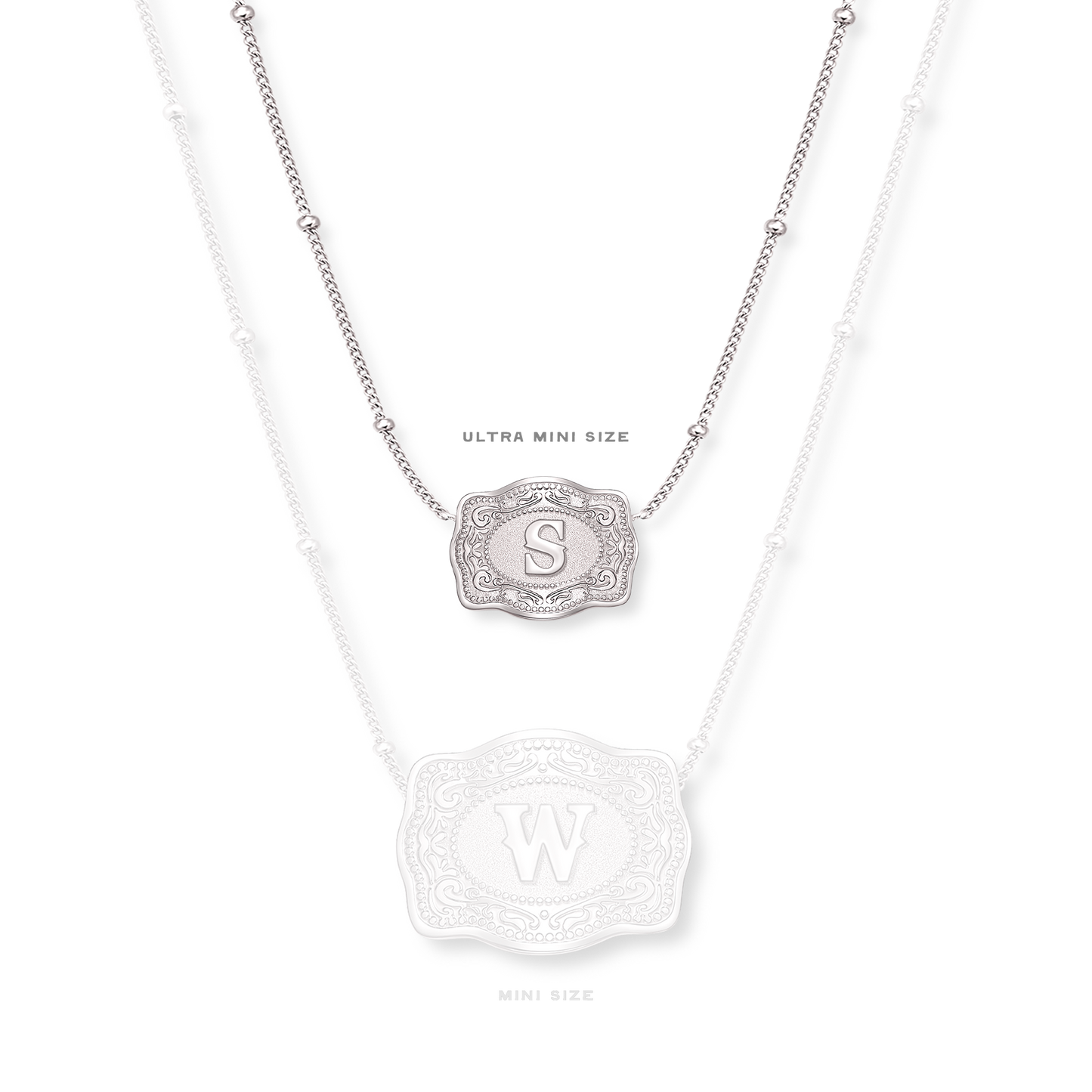 SpurWest Ultra Mini Belt Buckle Necklace (Initial) - Silver SpurWest