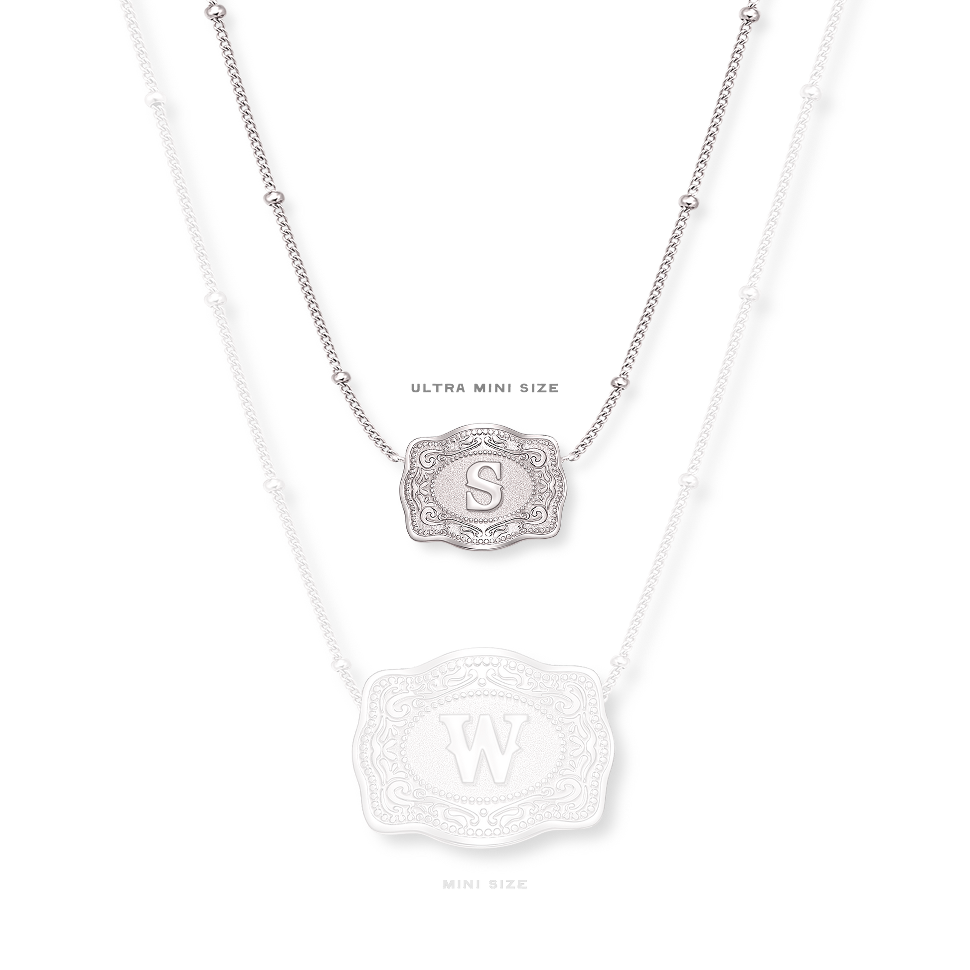 SpurWest Ultra Mini Belt Buckle Necklace (Initial) - Silver SpurWest