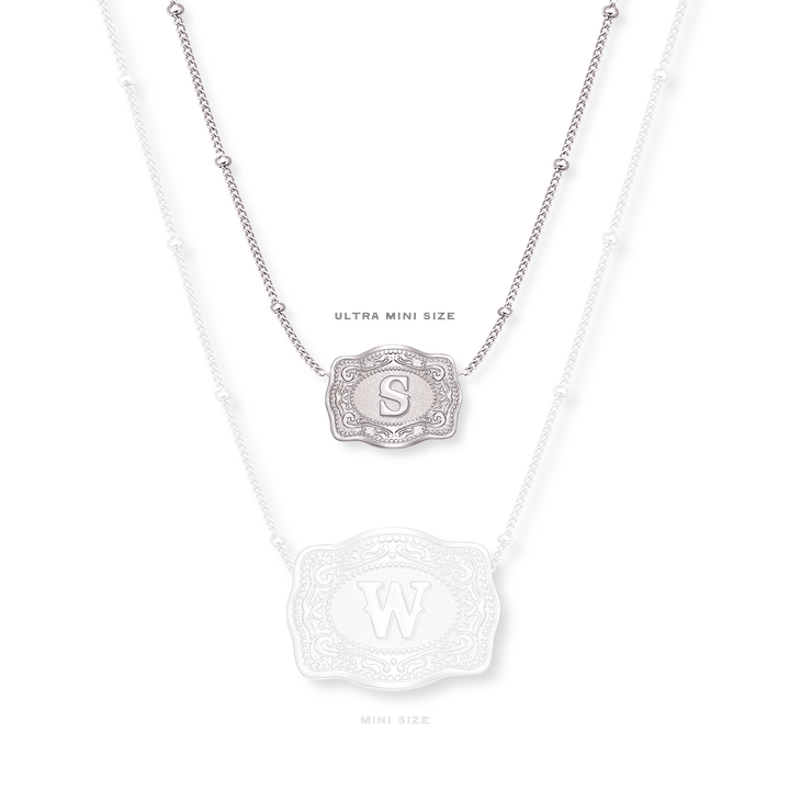 SpurWest Ultra Mini Belt Buckle Necklace (Initial) - Silver SpurWest