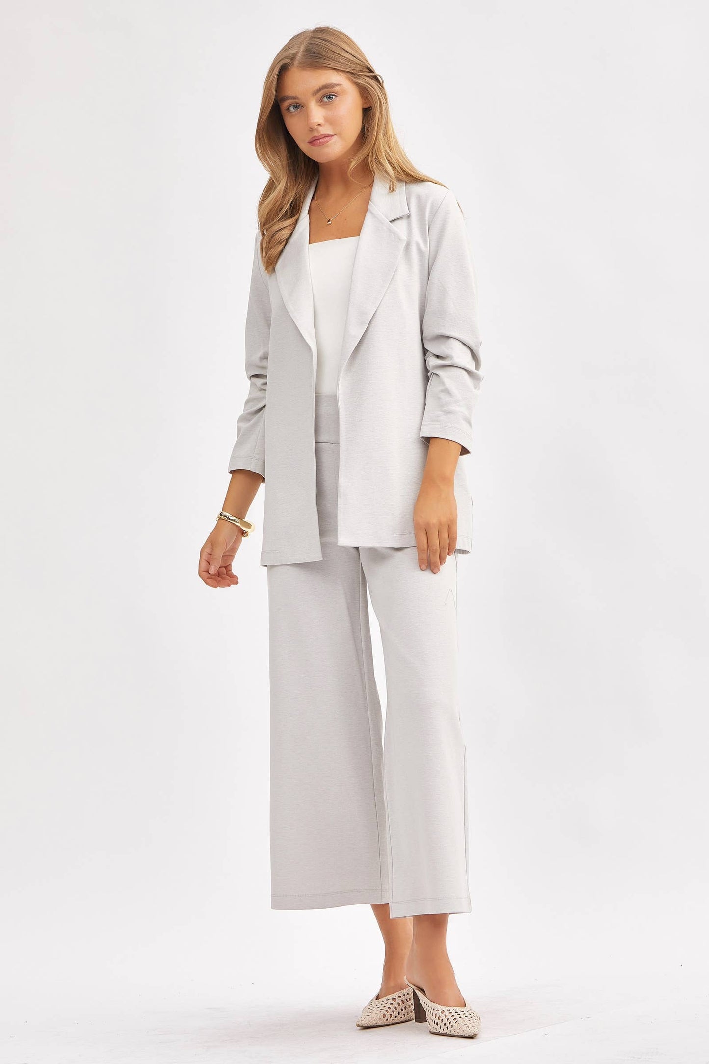 3/4 Sleeve Blazer: Pearl Gray Blazer Dear Scarlett