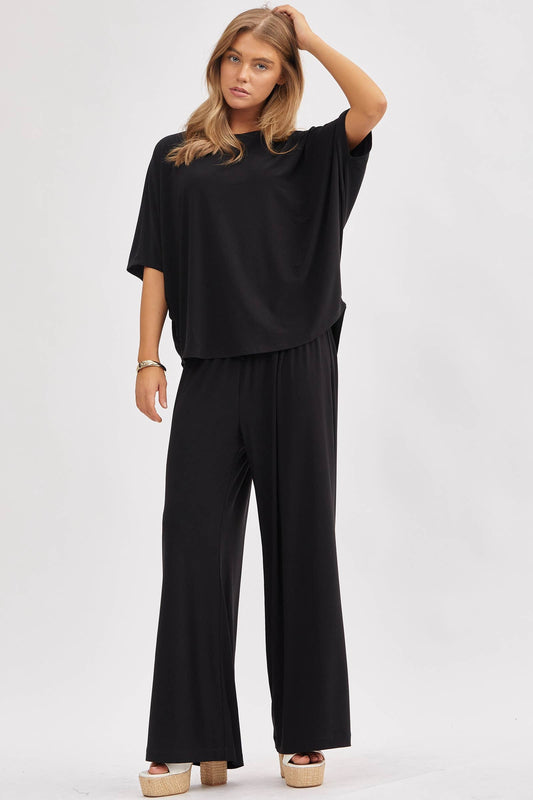 Flowy Top + Wide Leg Set Black Outfit Set Dear Scarlett