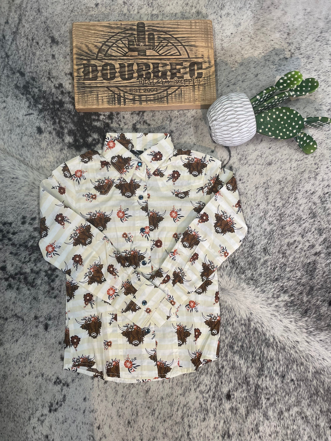 Girl's Highlander Print Western Shirt - Cream - Double C Western SupplyCinch
