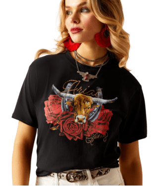 Girls Steer Rodeo Quincy T-Shirt BLACK - Double C Western SupplyAriat