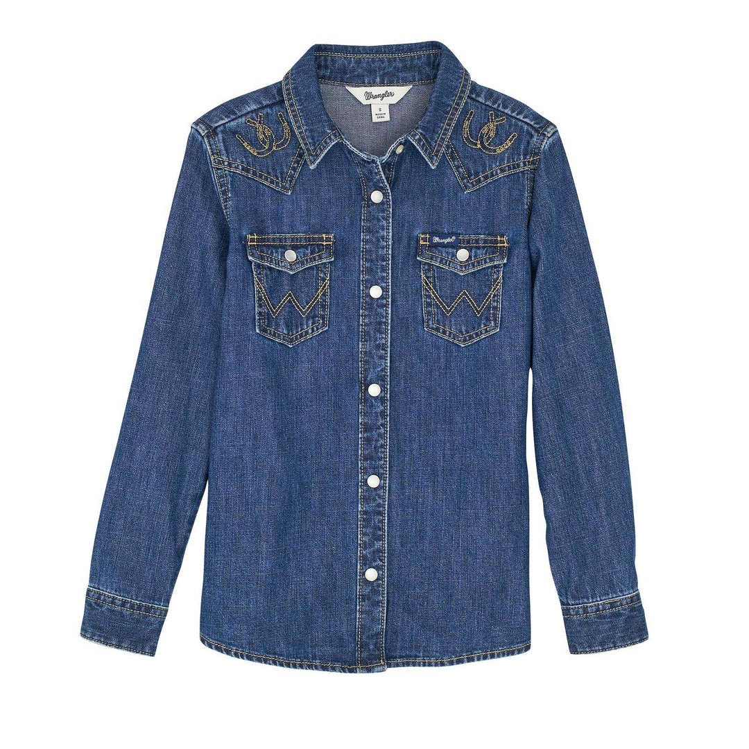 Girls Western Snap Shirt - Dark Denim 112367474 - Double C Western SupplyWrangler
