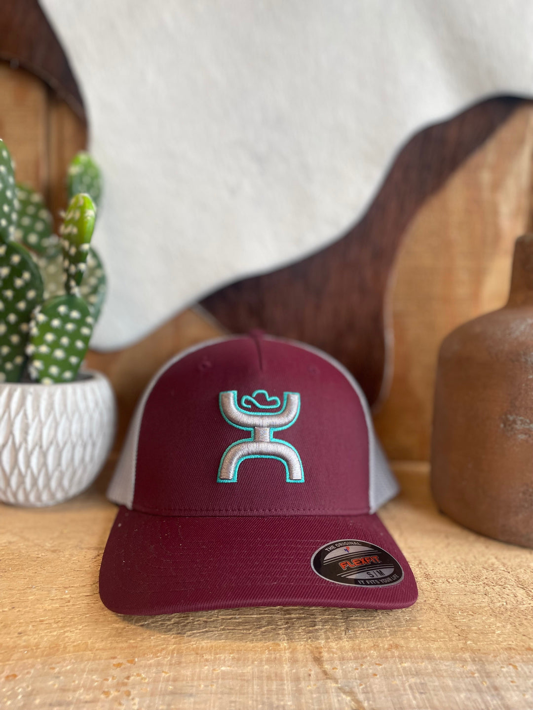 Hooey Coach Maroon/GreyFlexfit With Grey/Teal Logo - Double C Western SupplyHooey