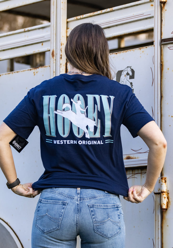 Hooey "Wild Ride" T-shirt Blue w/Light Blue &amp; White Hooey Logo HT1911NV - Double C Western SupplyHooey