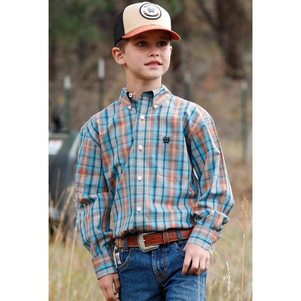 Cinch Boy's Plaid Print Button Down Cinch