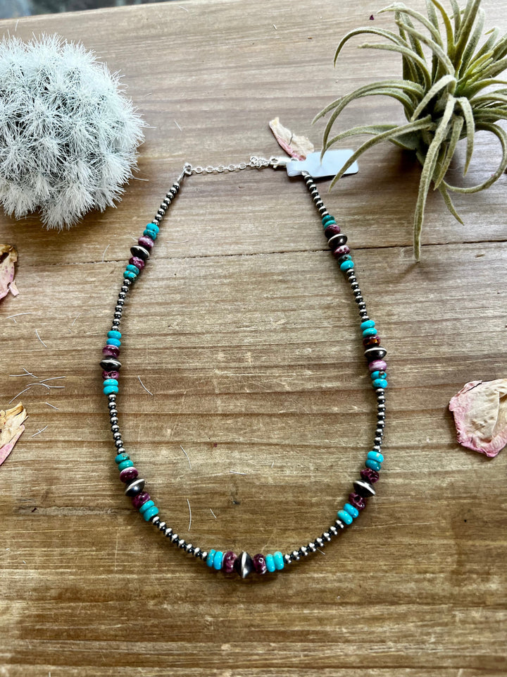 Sterling Silver Pearls choker with real turquoise and purple spiny oyster Necklaces Shopify Collective The Bijoux FAB Jewelry The Bijoux FAB Jewelry