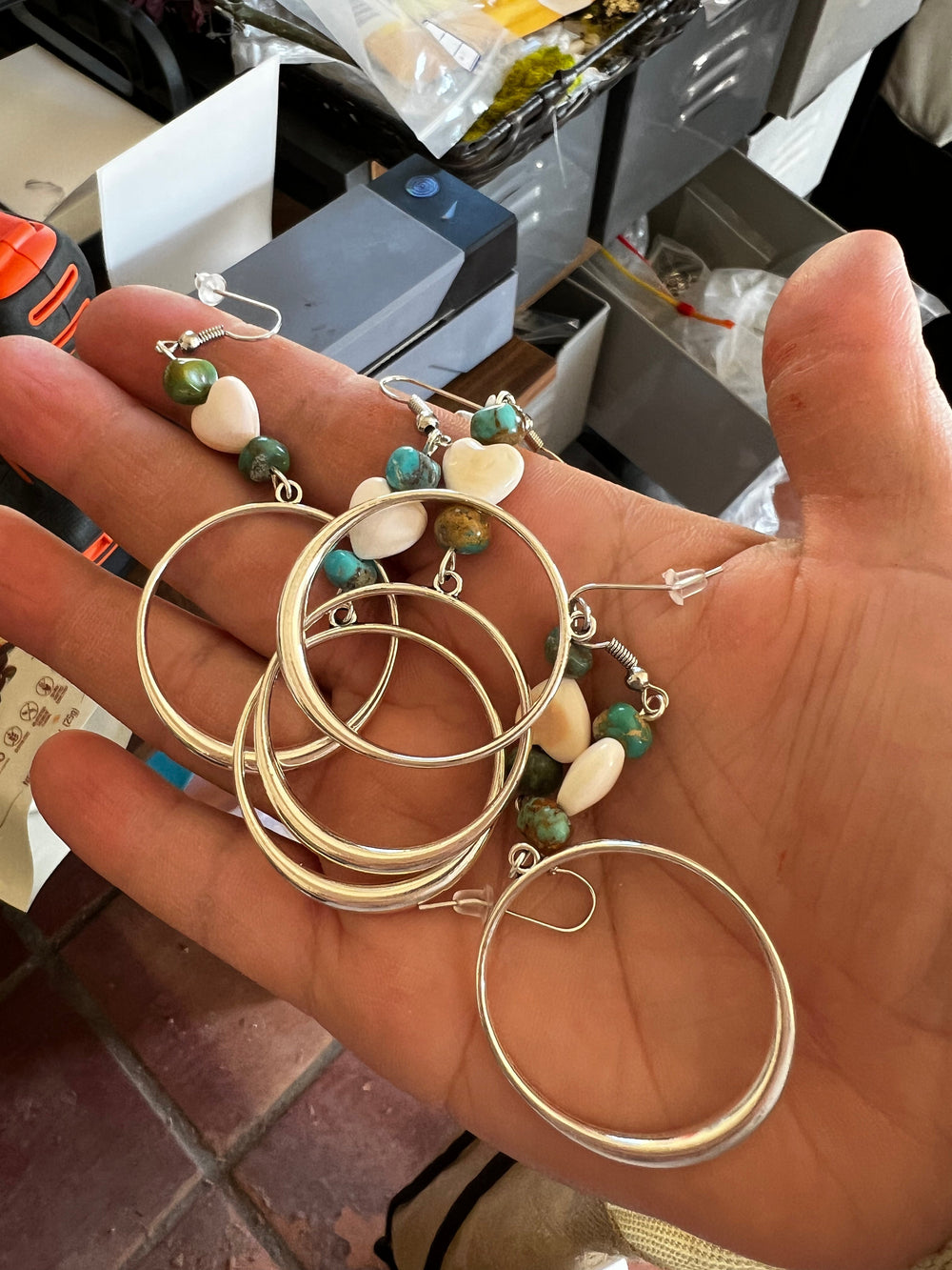 Bahama shell pink heart with turquoise on mini hoop Earrings Shopify Collective The Bijoux FAB Jewelry The Bijoux FAB Jewelry