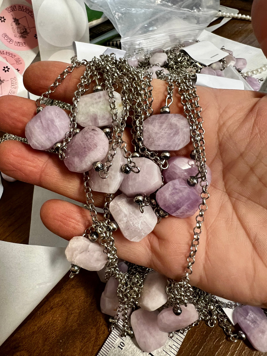 Kunzite stone choker with Sterling Silver Pearls Necklaces Shopify Collective The Bijoux FAB Jewelry The Bijoux FAB Jewelry
