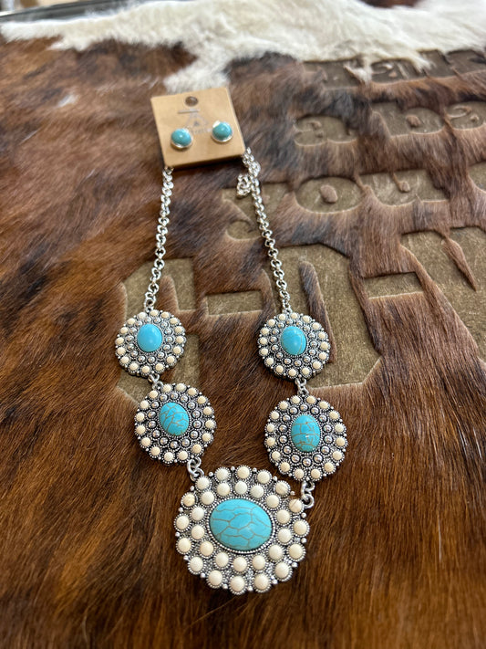 Western Stone Concho Necklace Set Turquoise White Double C Western Supply