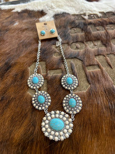 Western Stone Concho Necklace Set