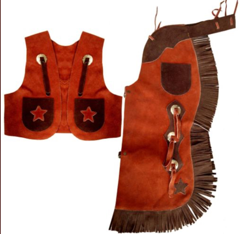 Two Toned Brown Kids Chap & Vest Set Chap & Vest Showman