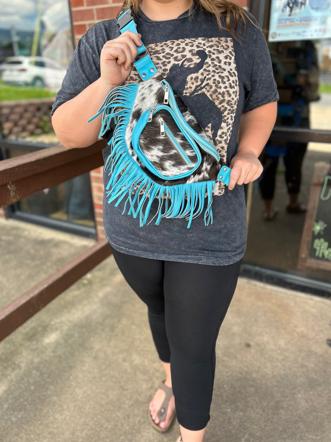 Fringe Belt Bag Blue Women's Double C