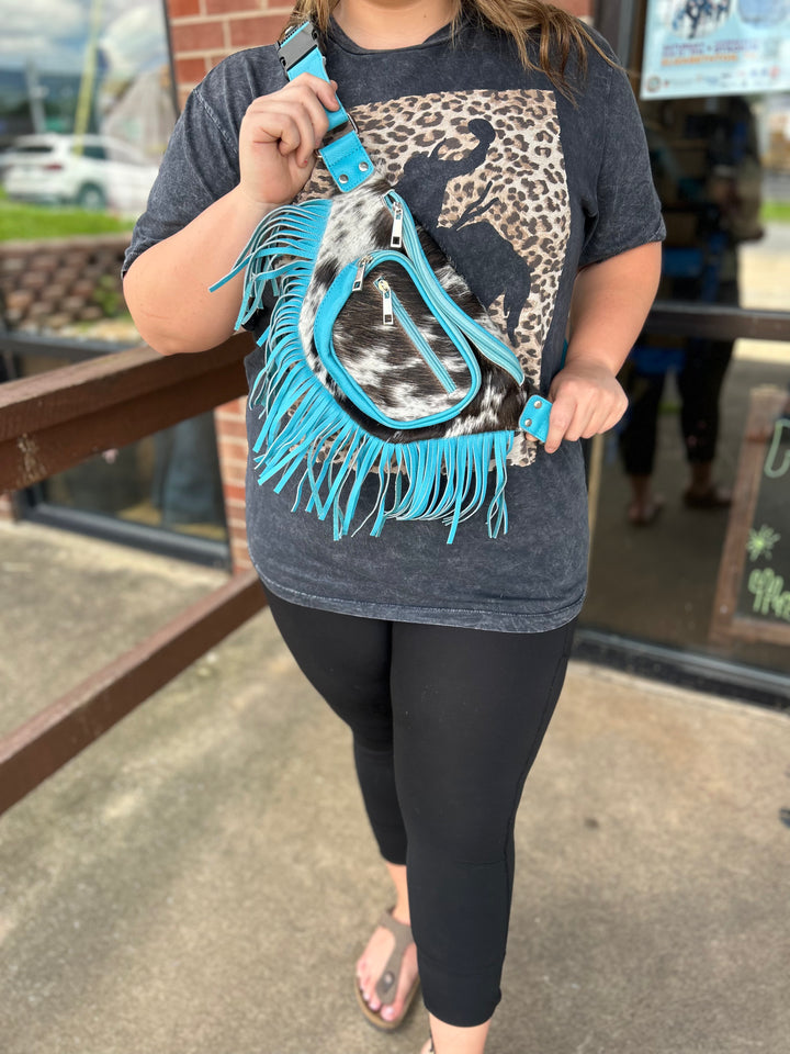 Fringe Belt Bag Blue Women's Double C