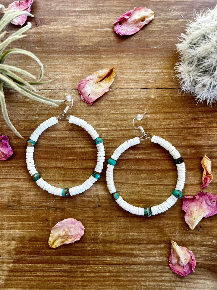 Shell hoop and turquoise earrings earrings Shopify Collective The Bijoux FAB Jewelry The Bijoux FAB Jewelry