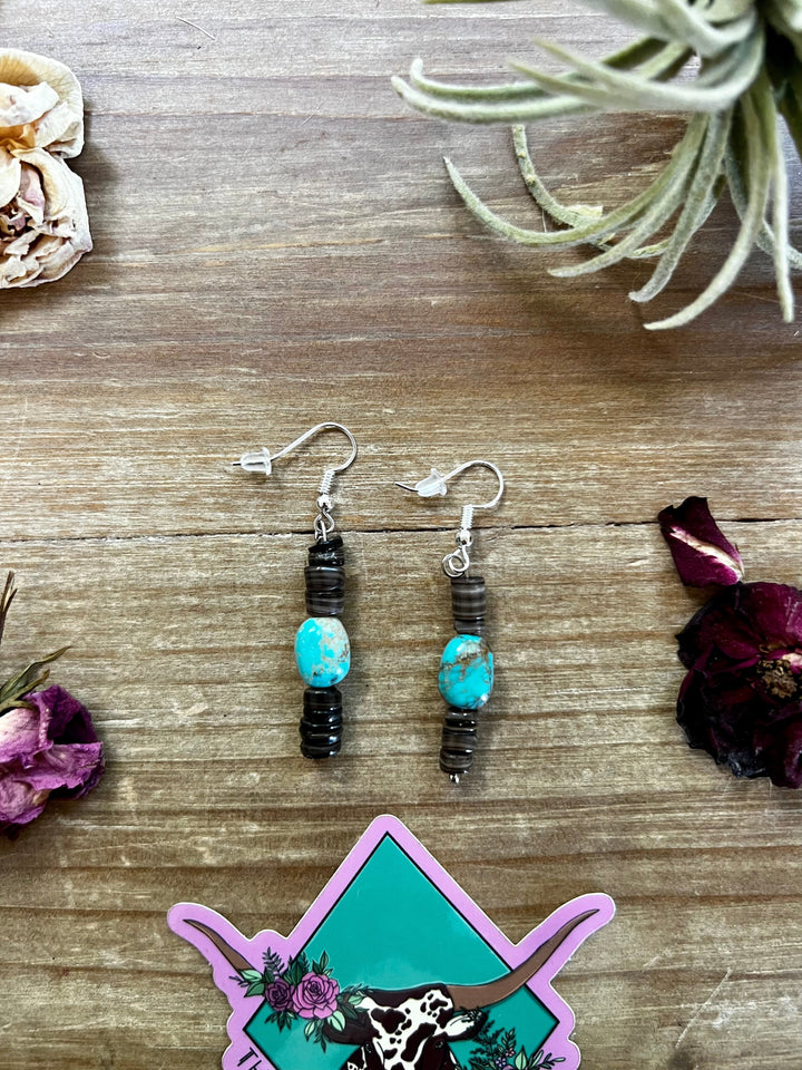 Green turquoise dangle earrings with brown shell Earrings Shopify Collective The Bijoux FAB Jewelry The Bijoux FAB Jewelry
