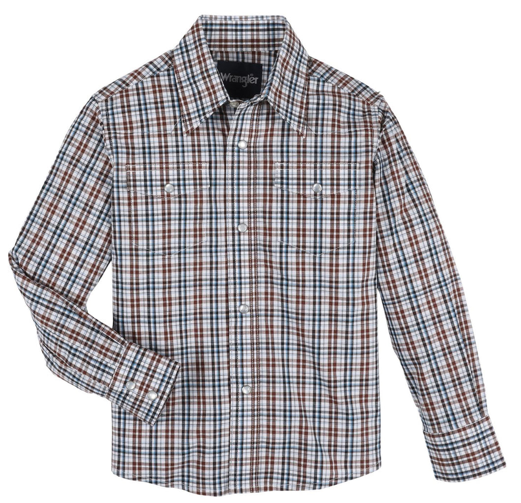 Mens/Boys Wrangler® Wrinkle Resist Long Sleeve Shirt - Brown