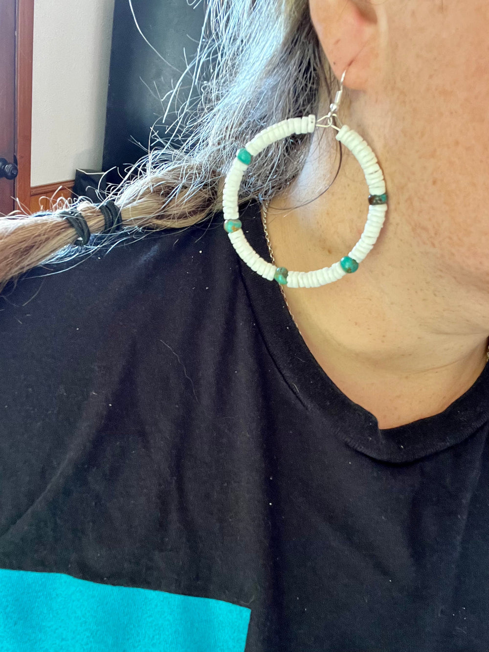 Shell hoop and turquoise earrings earrings Shopify Collective The Bijoux FAB Jewelry The Bijoux FAB Jewelry