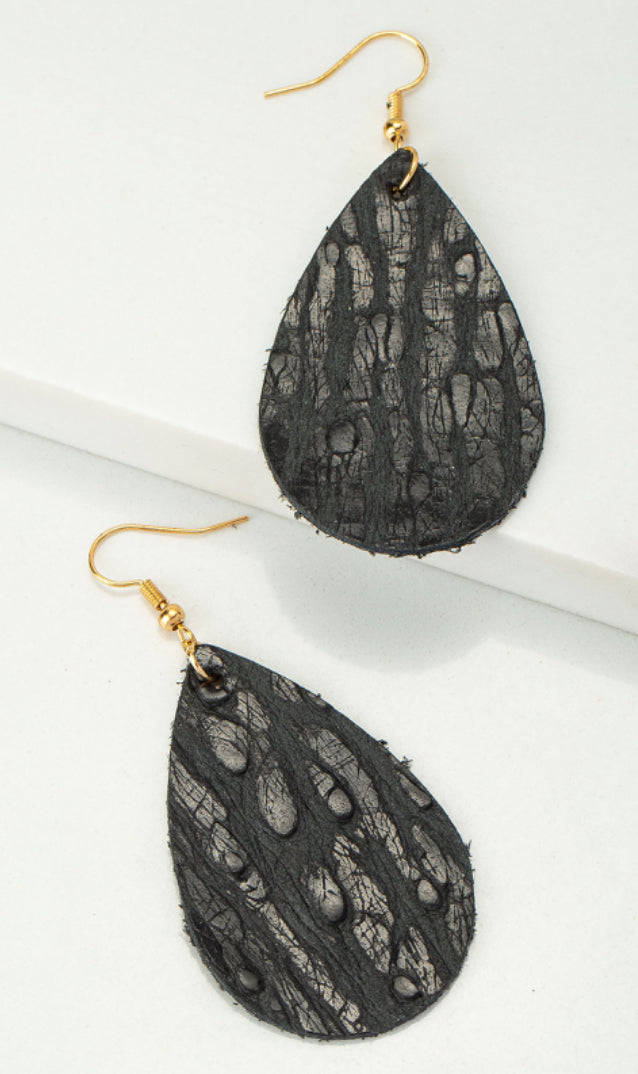 TEARDROP REAL LEATHER DROP EARRINGS WITH PRINTS Double C Western Supply