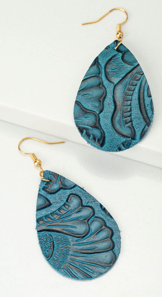 TEARDROP REAL LEATHER DROP EARRINGS WITH PRINTS Double C Western Supply