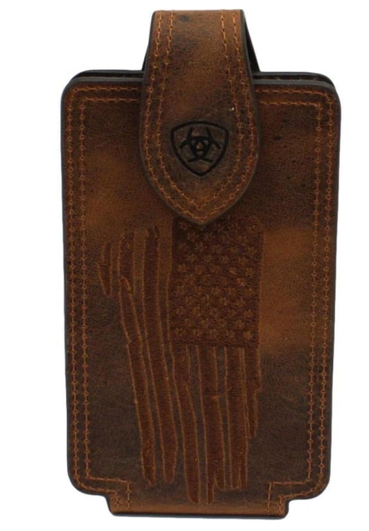 ARIAT Western Cell Phone Case USA Flag Logo Distressed Brown M & F