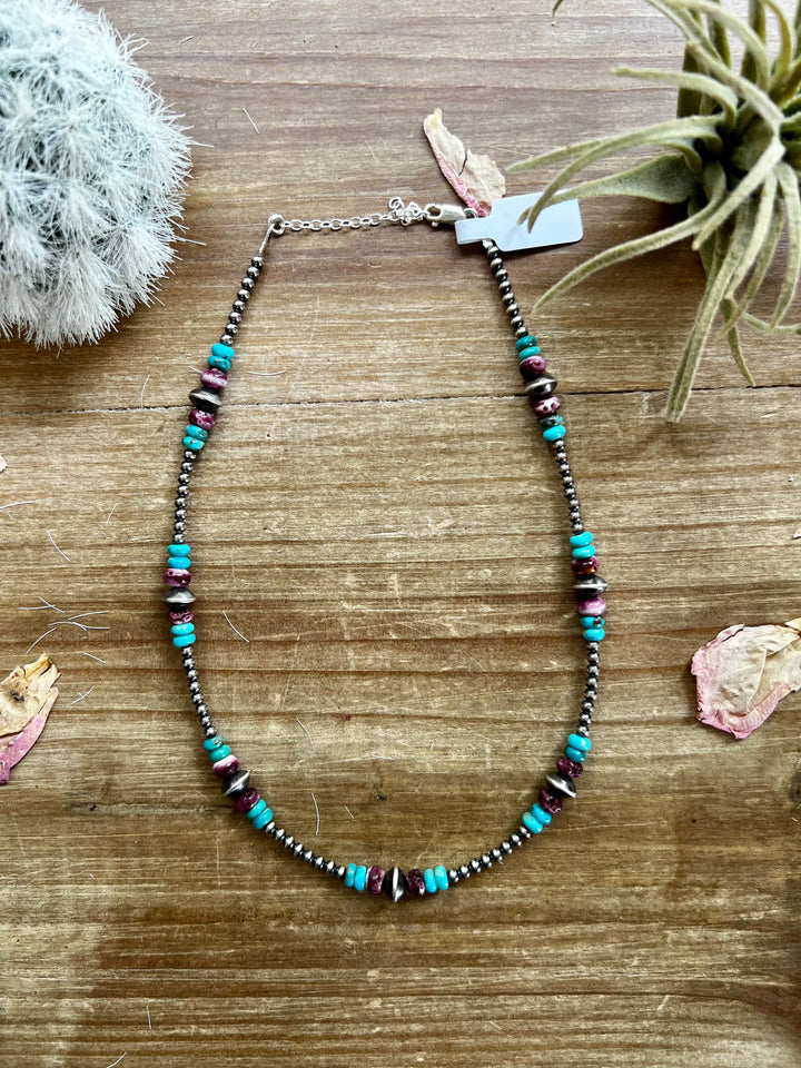 Sterling Silver Pearls choker with real turquoise and purple spiny oyster Necklaces Shopify Collective The Bijoux FAB Jewelry The Bijoux FAB Jewelry