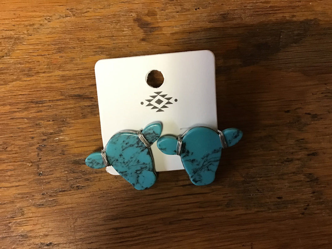 Wired Cow Shape Turquoise Earrings
