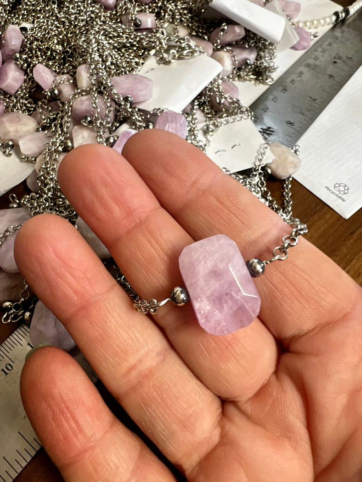 Kunzite stone choker with Sterling Silver Pearls Necklaces Shopify Collective The Bijoux FAB Jewelry The Bijoux FAB Jewelry