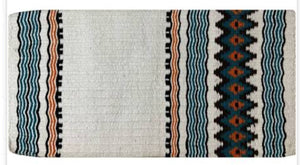 Showman 36" x 34" Wool Saddle Blanket with Navajo Design – White/Turq/Orange/Black