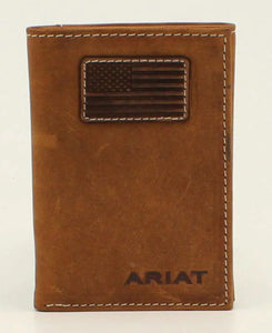 Ariat® Men's Flag Patch Tan Trifold Wallet