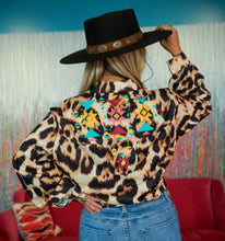 Load image into Gallery viewer, Leopard Button Down Long Sleeve Aztec Detail Front Tie Top
