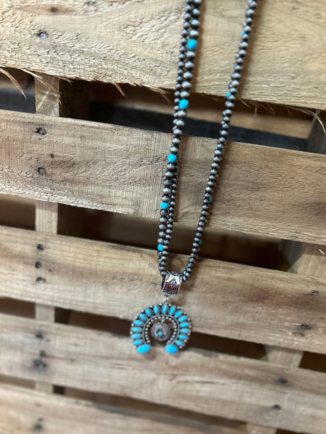 beaded turquoise squash blossom necklace