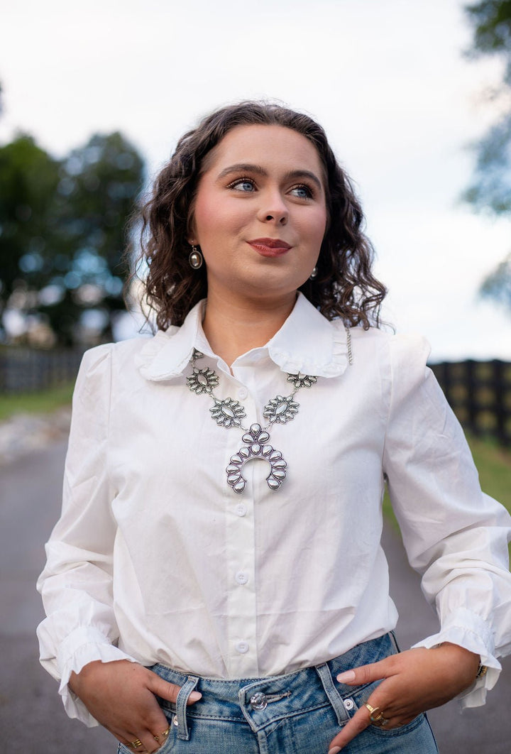 Ivory Ruffle Collar Button Down Puff Sleeve Shirt - Double C Western SupplyDouble C Western Supply