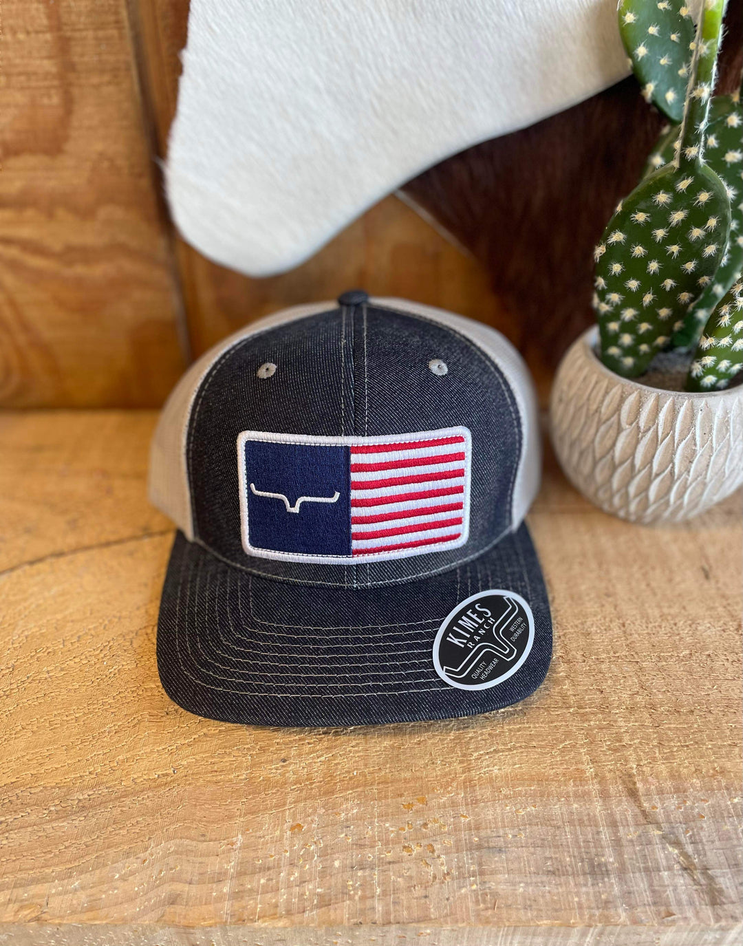 Kimes Ranch Unisex American Trucker Denim Snapback Hat - Double C Western SupplyKimes