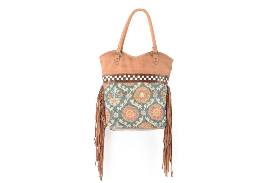 Klassy Cowgirl 16" x 17" Canvas Tote Handbag with Hair on cowhide and leather fringe - Double C Western SupplyShiloh