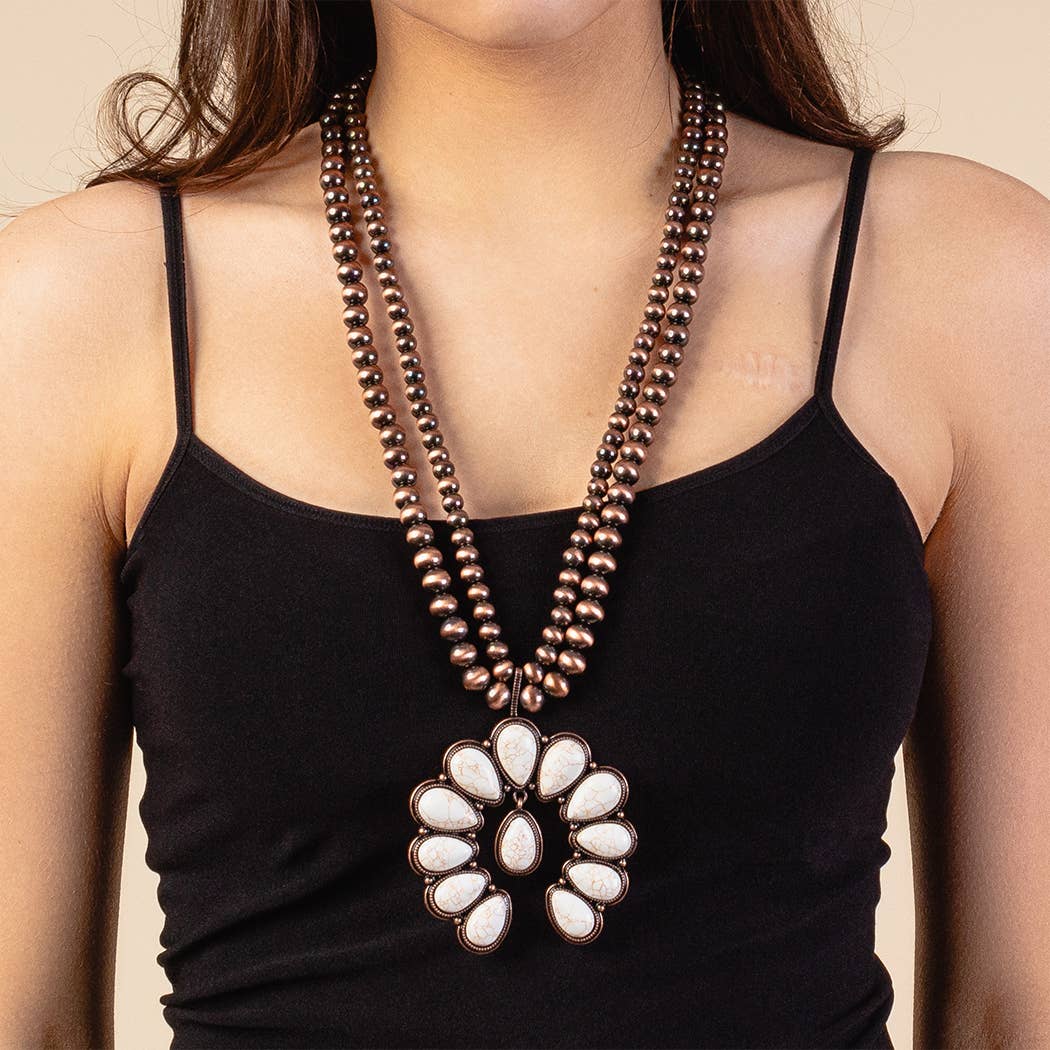 Layered Squash Blossom Necklace - Beaded Chain - Double C Western SupplyYour Fashion Wholesale
