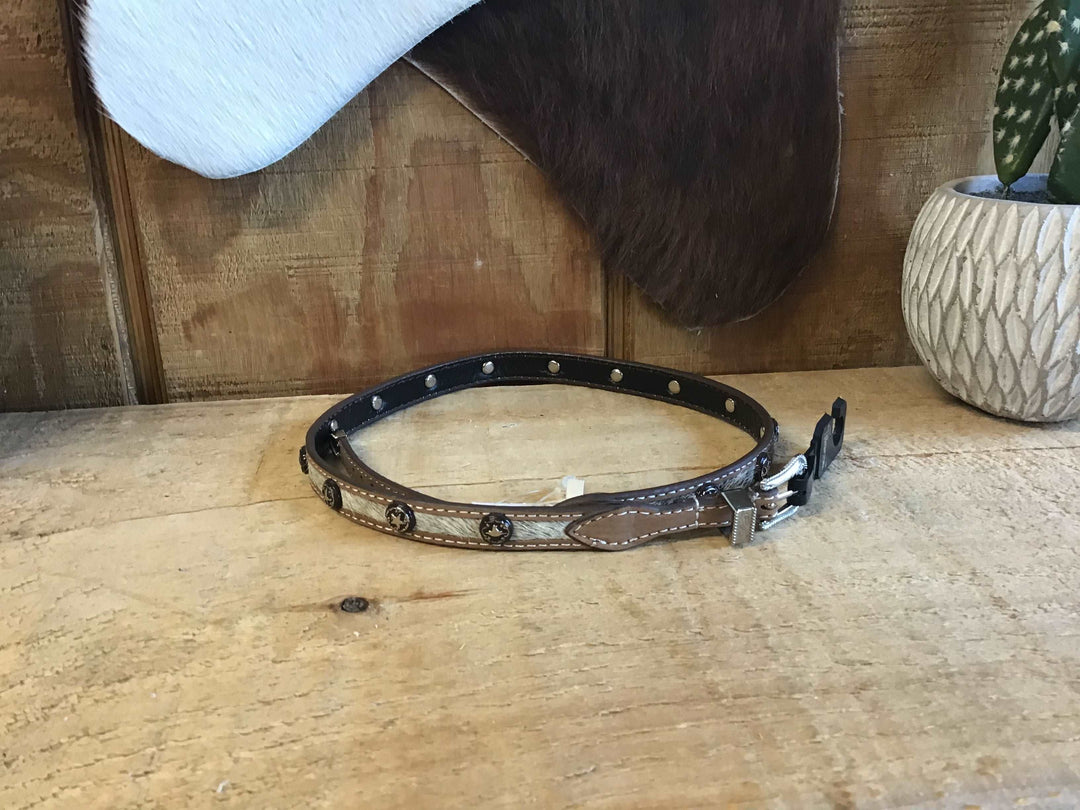 M & F Western Tan with Hair and Cross Conchos Leather Hatband - Double C Western SupplyM & F