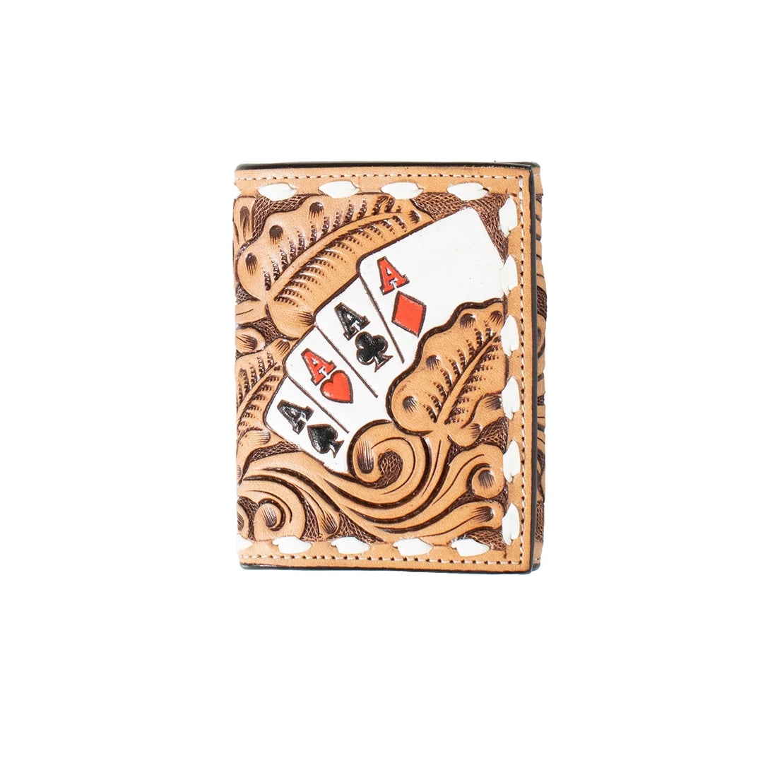 3D Men's Hand Painted Ace Cards Trifold Wallet Natural D250010648