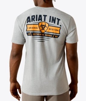 MNS Ariat Banner Badge T-Shirt GREY HEATHER 10073956 - Double C Western SupplyAriat