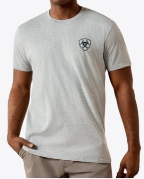 MNS Ariat Banner Badge T-Shirt GREY HEATHER 10073956 - Double C Western SupplyAriat