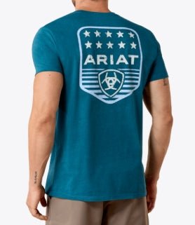 MNS Ariat Stripe Patriotic Badge T-Shirt MONACO BLUE 10073965 - Double C Western SupplyAriat