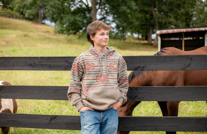 MNS Color Block Hoodie DARK BRINDLE HEATHER SOUTHWEST 10079653 - Double C Western SupplyAriat